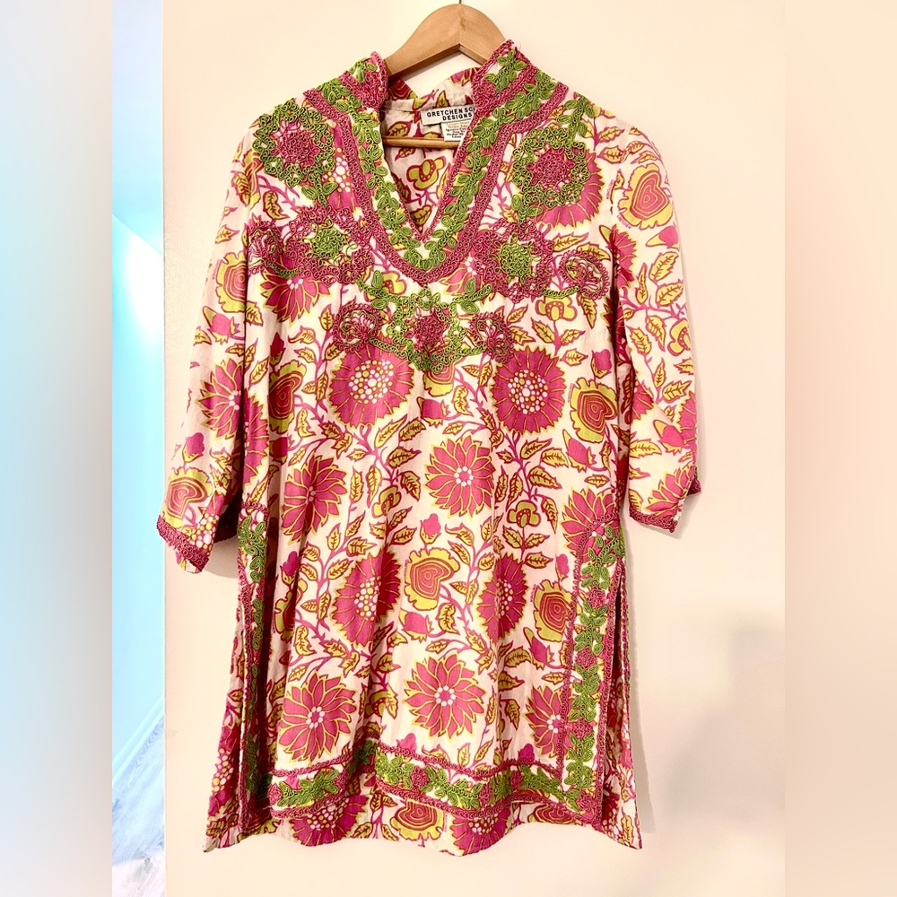Gretchen Scott Designs Floral Tunic in Pink and Green size Large